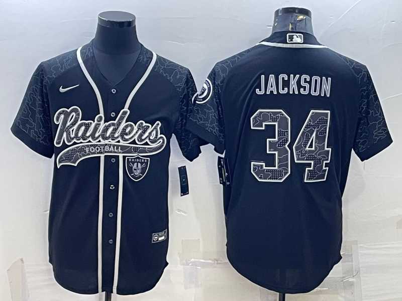 Men%27s Las Vegas Raiders #34 Bo Jackson Black Reflective Limited Stitched Football Jersey->las vegas raiders->NFL Jersey